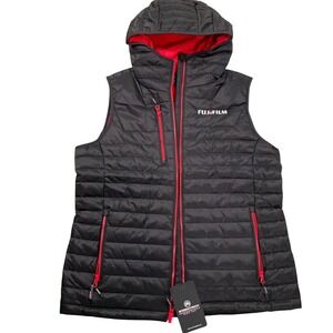 Stormtech Fuji Film Puffer Vest Womens Large Black Red Hood Outerwear PFV-2WLE